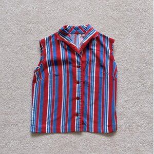 Vintage Top, Blue, White & Red Striped Button Down Tank, Size Small